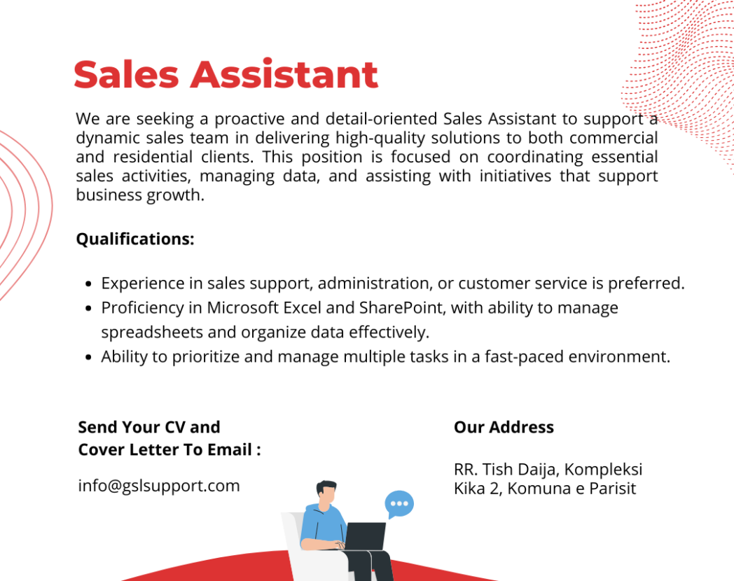 sales assistant job opening GSL Enterprise Support
