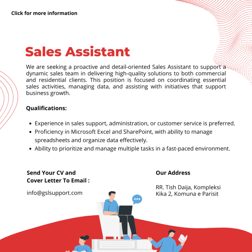 sales assistant job opening GSL Enterprise Support